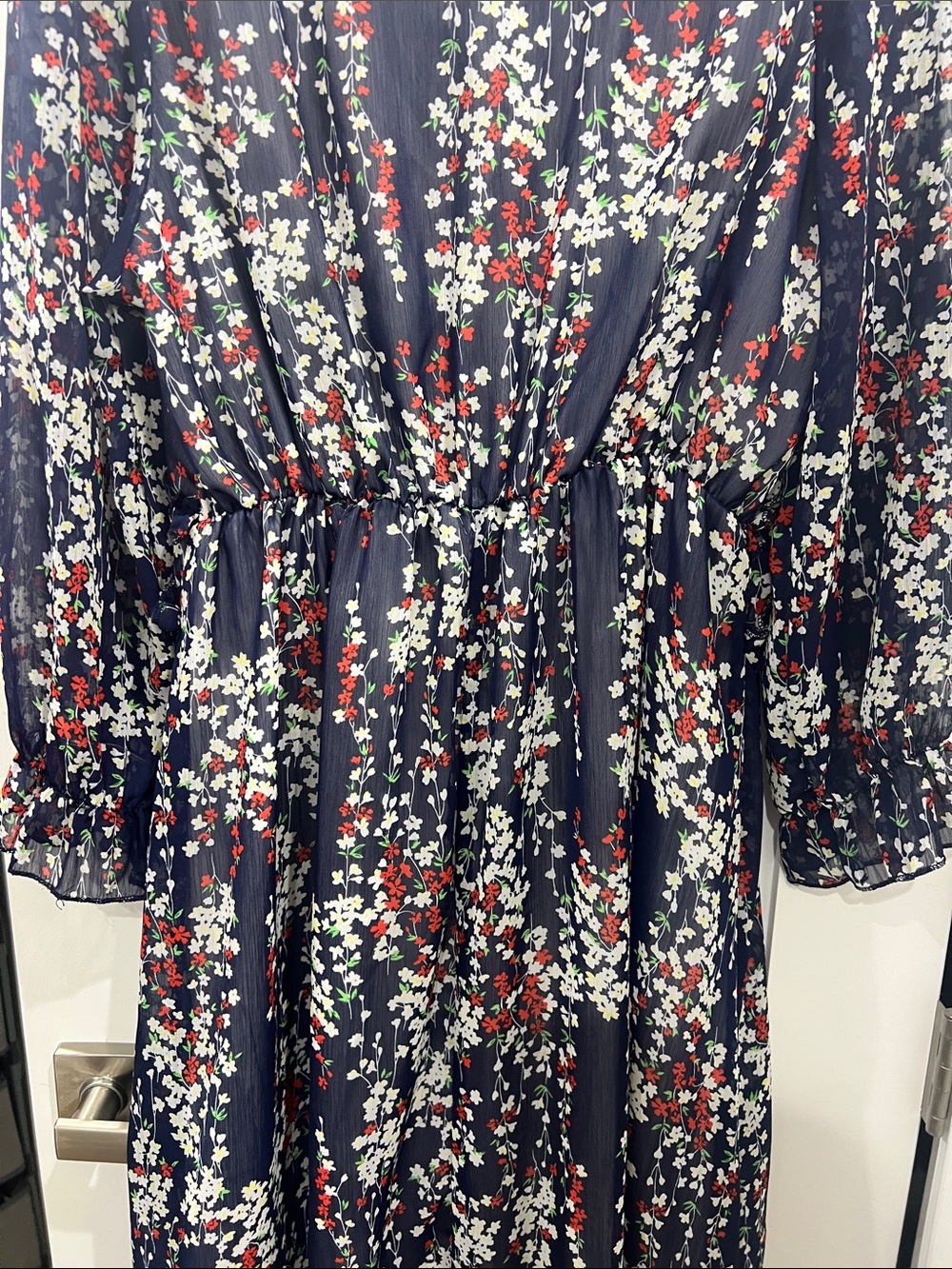 Amazon Essentials Navy Floral Ruffle Midi Dress - Picture 10 of 12